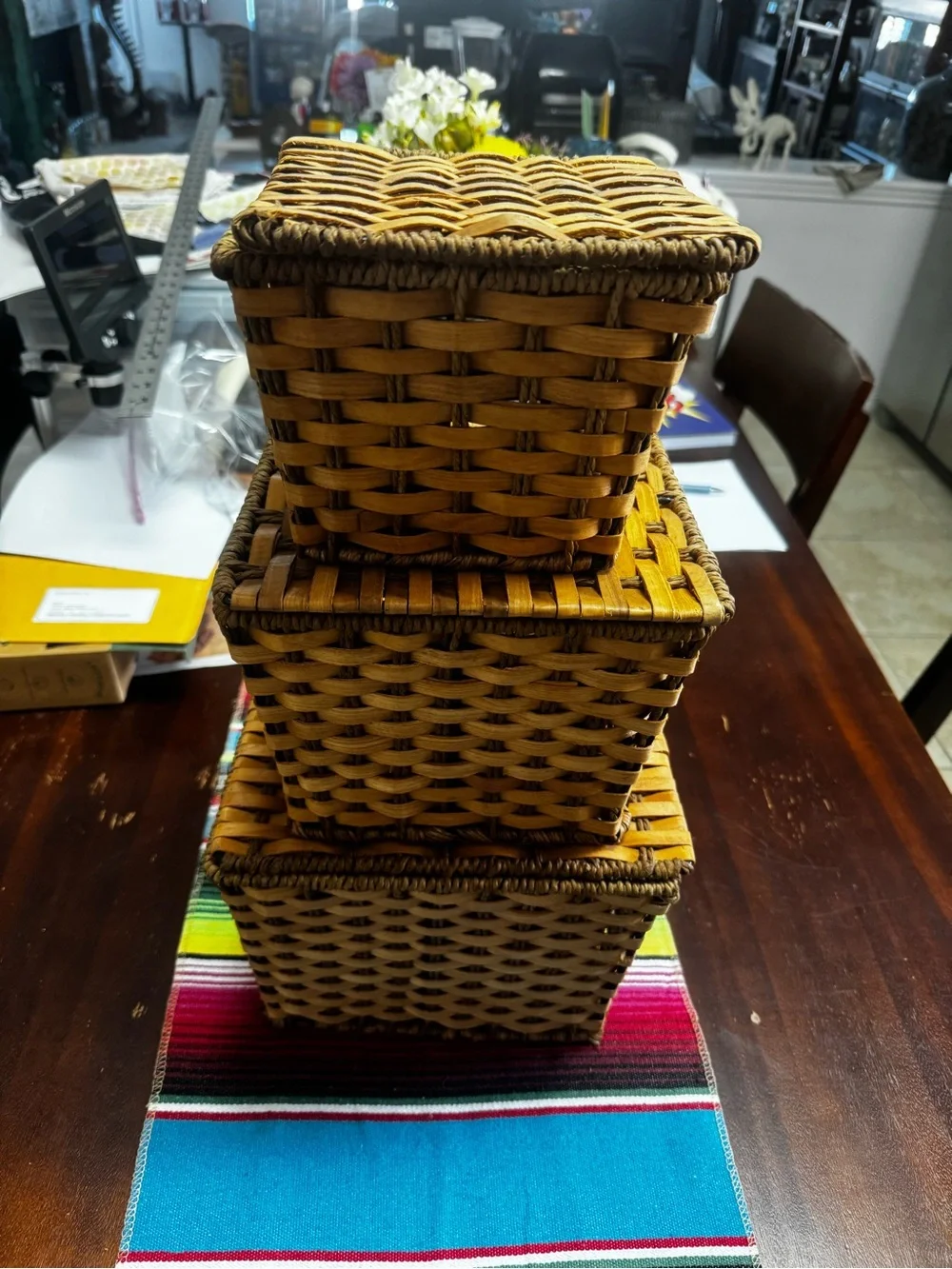 Woven Rattan Storage Basket Set - Natural Brown